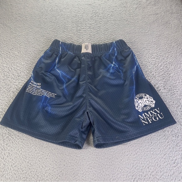 Darc Sport Wolves Club Mesh Athletic Shorts Mens Medium Blue Lightning Bolt Gym